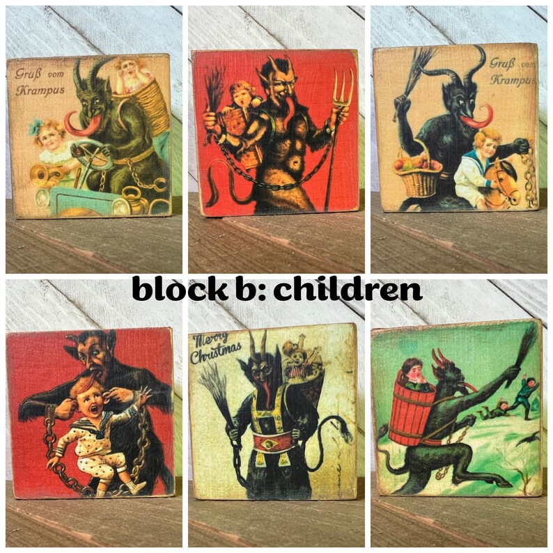Vintage Look Krampus Block: Retro Christmas Decor B: children