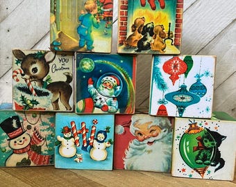 Christmas Block, Retro Christmas Decor, Vintage Look Christmas, MCM Holiday Decor
