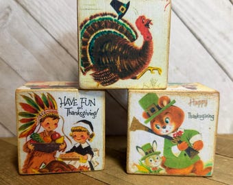 Vintage Thanksgiving Block: Decoupage Fall Decor