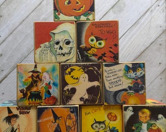 Vintage Look Halloween Block, Decoupage Retro Decor