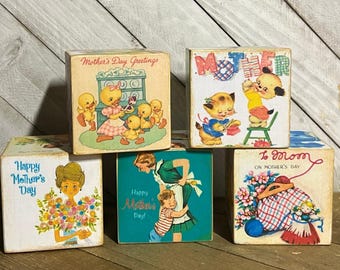Retro Mother's Day Block, Vintage Card Decoupage, Easter Decor