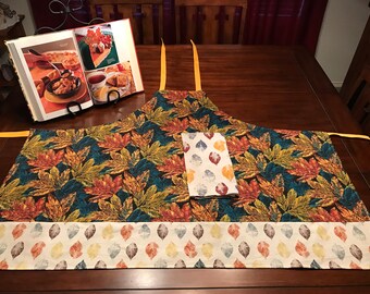 Fall Apron | Autumn Leaves Cooking Apron | Adult Cooking Apron with Attached Hand Towel, Women’s Cooking Apron, Pumpkin Patch, Autumn Apron