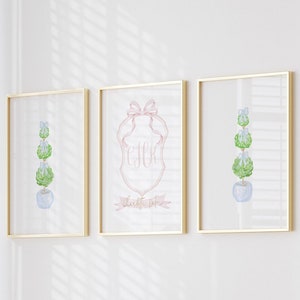 Pink Nursery Wall Art Chinoiserie | Monogram Crest Girl | Grandmillenial Decor | Printable Set of 3