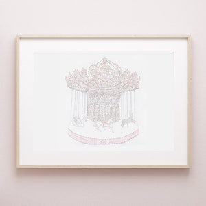 Watercolor Carousel Print | Pink Nursery Wall Art | Pink Nursery Decor | Baby Girl Nursery Prints