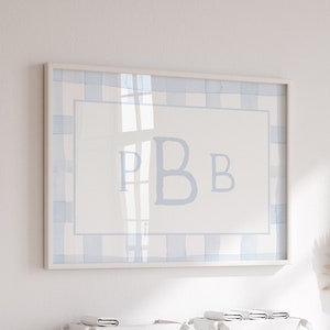 Blue Gingham Nursery Wall Art | Boy Room Decor Monogram | Baby Boy Nursery Decor | Grandmillenial | Printable