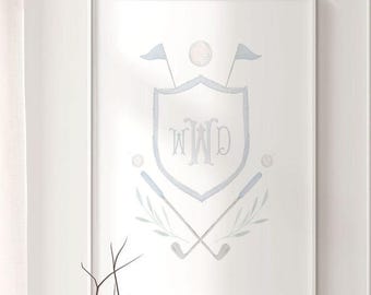 Golf Wall Art | Golf Nursery Decor | Golf Nursery Print | Golf Nursery Art | Golf Crest | Monogram Art | Boy Wall Art