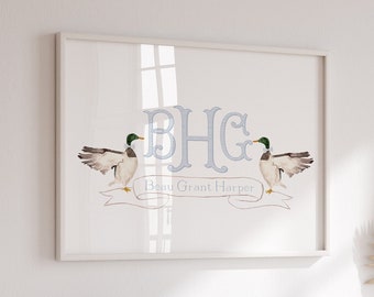 Mallard Duck Nursery Wall Art | Duck Wall Art | Duck Nursery Decor | Nursery Name Print | Monogram Art | Personalized | Gingham