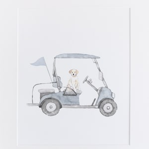 Labrador in a Golf Cart Art | Golf Nursery Decor | Golf Wall Art | Puppy Nursery Art | Boy Wall Art Blue | Printable