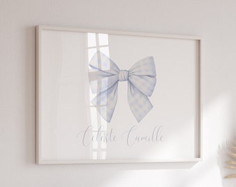 Name art for girls | Name Art for Nursery | Name Art Print | Blue Gingham Bow Nursery Wall Art | Personalized