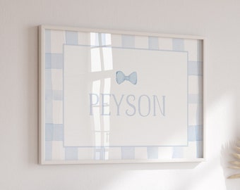 Boy Name Wall Art  For Nursery | Blue Gingham Nursery Decor For Boy | Boy Room Decor | Grandmillenial | Printable