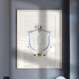 Golf Nursery Wall Art | Golf and Dog Monogram Crest | Boy Wall Art | Boy Nursery Decor | Golf Nursery Print