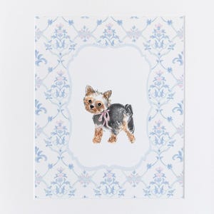 Impression d&#39;art Yorkie grand-millénaire | Art mural chiot pour filles | Terrier du Yorkshire | Art mural pour chambre d&#39;enfant | Décoration de chambre rose