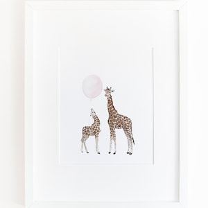 Nursery Giraffe Print | Giraffe Nursery Decor | Giraffe Nursery Wall Art Pink | Giraffe Baby and Mother | Printable Wall Art