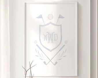 Golf Wall Art | Golf Nursery Decor | Golf Nursery Print | Golf Nursery Art | Golf Crest | Monogram Art | Boy Wall Art