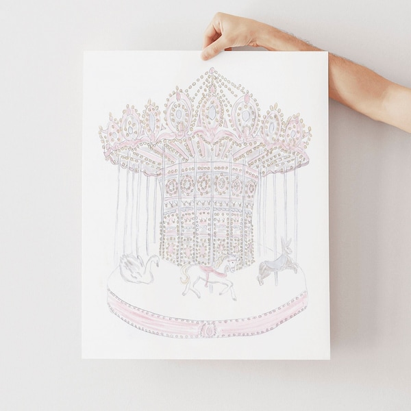 Carousel Art Watercolor | Nursery Wall Art Girl | Pink Nursery Decor | Baby Girl Nursery Prints