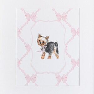 Art mural noeud rose | Impression de chiot Yorkshire Terrier | Art yorkshire | Art mural grand-millénaire | Art pour chambre de chiot
