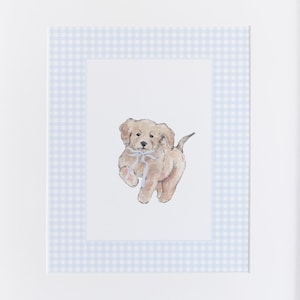 Goldendoodle Dog Nursery Decor | Blue Nursery Gingham Art | Puppy Nursery Wall Art