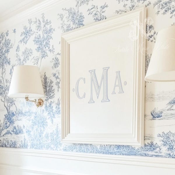 Blaues Monogramm-Kinderzimmer-Kunstdruck: Personalisiertes Baby Jungen Dekor (Digitaldruck)