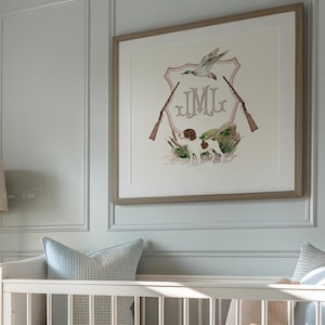 Baby Boy Hunting Wall Art | Crest Monogram Wall Art | Hunting Dog Nursery | Springer Spaniel Art | Printable