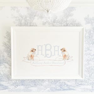 Puppy Wall Art | Dog Nursery Decor | Golden Retriever Art | Puppy Nursery Wall Art Boy  | Name Art for Nursery | Monogram Art