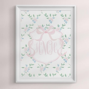 Pink Nursery Wall Art Monogram | Nursery Decor Floral | Grandmillennial | | Monogram Wall Art | Printable