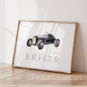 Name Boy Wall Art | Car Nursery Decor | Boy Nursery Wall Art | Race Vintage Car | Car Nursery Art Personalized