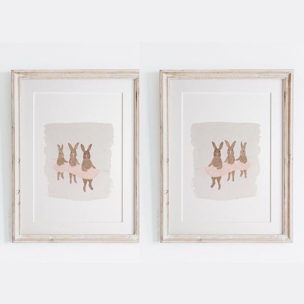Ballet Bunny Art Prints / Ballerina Bunny Nursery Art Set / Decoración de vivero de conejitos / Ballerina Nursery Prints