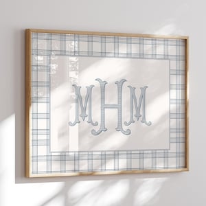 Coastal Gingham Monogram Print: Boy Nursery Wall Art (Digital Download)