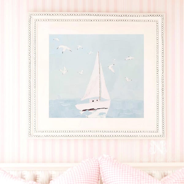 Sailboat Coastal Art: Landscape Painting, Nursery Nautical Decor (Printable)