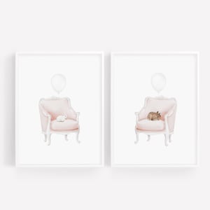 Fawn and Bunny Nursery Prints | Pink Nursery Wall Art Girl | Woodland Nursery Decor Girl | Set of 2 prints