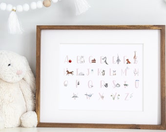 Pink Nursery Alphabet Print | Nursery Wall Art Alphabet | Nursery Prints | Girl Nursery Decor | Digital Download