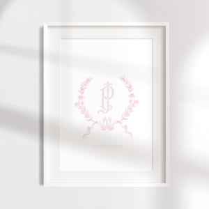 Blush Pink Nursery Wall Art | Monogram Wall Art | Pink Nursery Decor | Pink Nursery Prints Girl | Monogram Crest