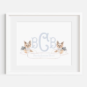 Puppy Nursery Decor | Yorkshire Terrier Wall Art | Dog Nursery Decor | Boy Wall Art | Monogram Wall Art | Name Nursery Wall Art