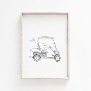 Labrador in a Golf Cart Art | Golf Nursery Decor | Golf Wall Art | Puppy Nursery Art | Boy Wall Art Blue | Printable