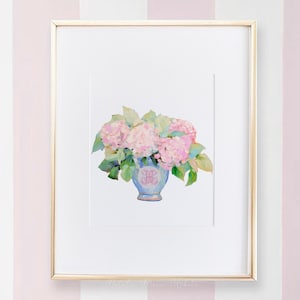 Monogramm Hortensie Wand Kunst | Personalisierte Ginger Jar Wandkunst | Grandmillenial Wandkunst | Initialen Wall Art