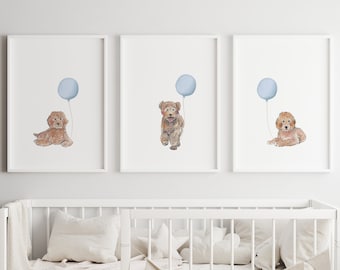 Impressions Goldendoodle | Décoration murale pour chambre de chien, garçon | Chambre d'enfant bleue | Impressions chiot | Lot de 3 téléchargements numériques