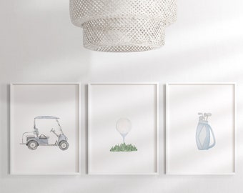 Watercolor Golf Nursery Prints | Golf Wall Art | Golf Nursery Decor | Golf Nursery Art | Boy Wall Art | Set of 3 Prints | Printable