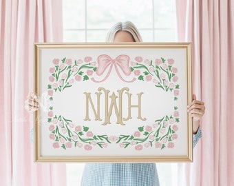 Pink Floral Nursery Monogram Art | Nursery Wall Art | Floral Nursery Decor Grandmillenial | Printable