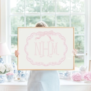 Decoración de pared con monograma rosa para habitación de bebé niña (imprimible)