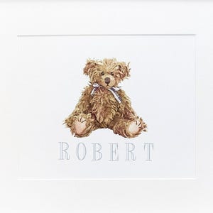 Baby Boy Name Print | Baby Boy Nursery Wall Art | Teddy Bear Nursery Art | Blue Nursery Decor Personalized