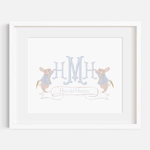 Peter Rabbit Nursery Wall Art | Nursery Decor | Nursery Name Print | Monogram Art | Personalized Baby Shower Gift | Gingham | Watercolor