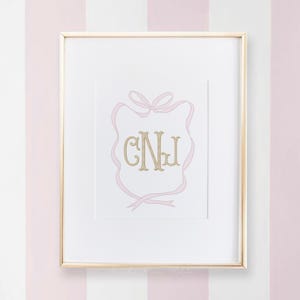 Pink Nursery Monogram Art | Pink Bow Art for Nursery | Nursery Grandmillenial | Monogram Wall Art