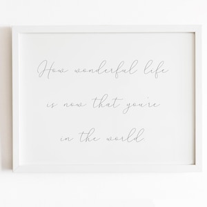How wonderful life is now that you're in the world | Nursery quote print | Nursery decor | Nursery quotes wall art | Nursery prints