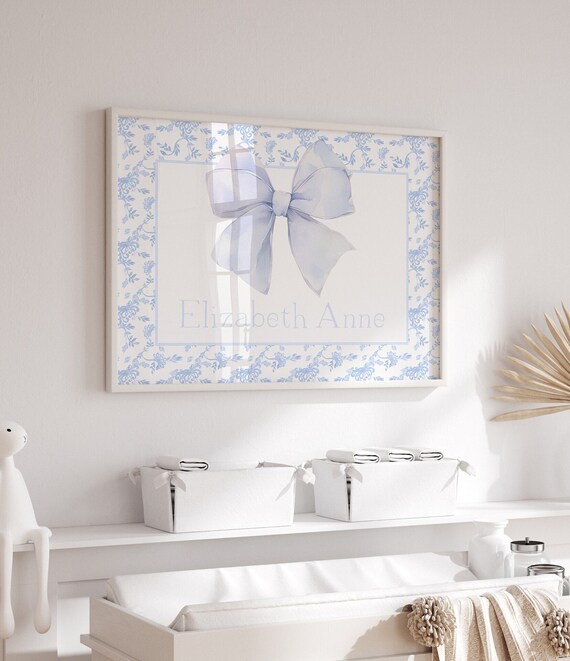 Baby Girl Blue Nursery Wall Art Girl Name Art Print Grandmillenial Nursery Art Bow Nursery Decor Above Crib 24x36 Etsy Australia