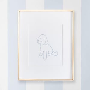Kwekerij hond muurkunst Goldendoodle | Muurdecoratie jongen hond | Blauwe kinderkamermuurkunst hond