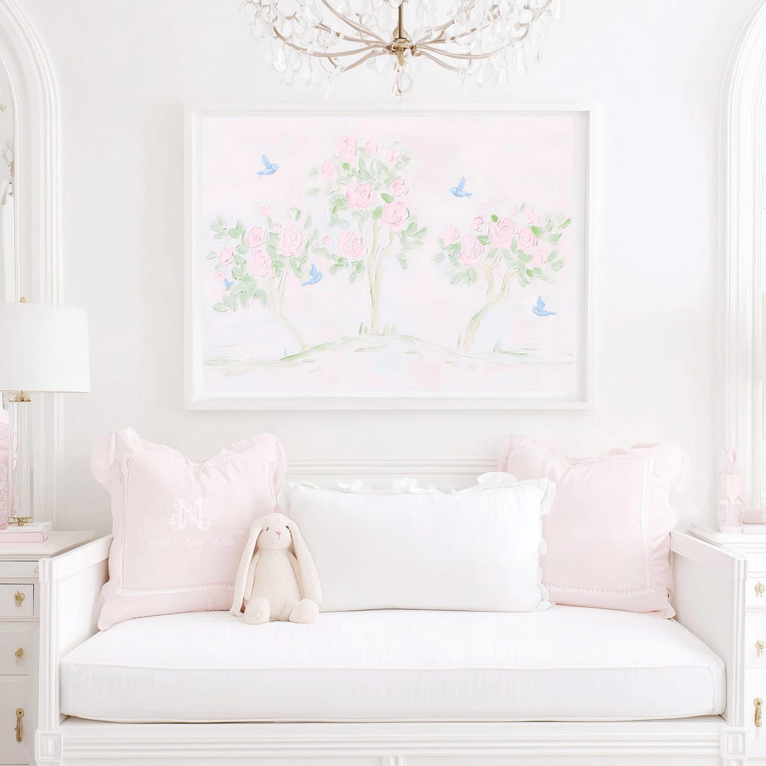 Pink Pastel Chinoiserie Art Baby Girl Nursery Decor Preppy Wall Photo Inspiration