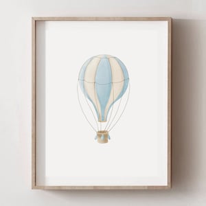 Blue Hot Air Balloon Print, Hot Air Balloon Nursery Vintage, Travel Nursery Decor Boy, Digital Download