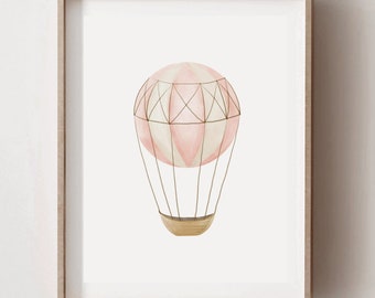 Hot Air Balloon Nursery Print, Hot Air Balloon Print, Vintage, Travel Nursery Decor Girl, Digital Download