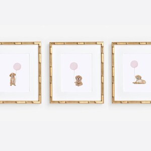 Girl Puppy Print Set | Golden Retriever Nursery Prints | Pink Nursery Wall Art | Watercolor Dog Nursery Decor | Set of 3 Prints