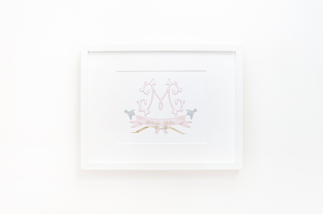 Nursery Crest Girl Nursery Wall Art Monogram Print Baby Etsy